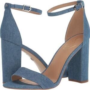SAM EDELMAN Women's Yaro Block Heel Sandal US 5M Blue Washed Indigo Denim NWOB